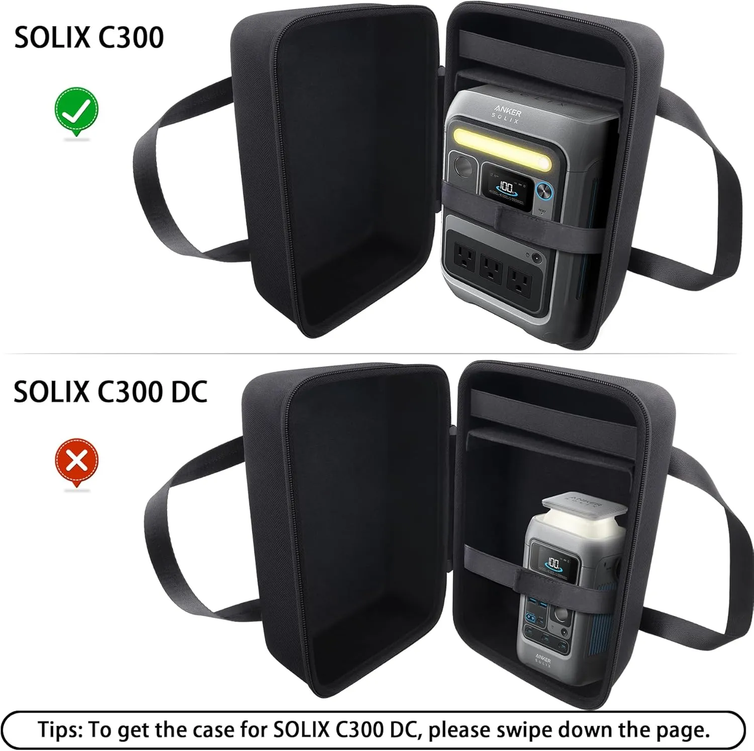 co2CREA Hard Travel Case Compatible with Anker SOLIX C300 Portable Power Station, Outdoor 288Wh LiFePO4 Battery 300W Solar Generator