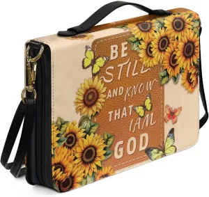 COEQINE Church Bag for Bible and Books Large Size Portable Travel Leather Bible Cover with Shoulder Strap Pink Bible Bag Floral - Your Burdens Upon The Lord and He Will Sustain You