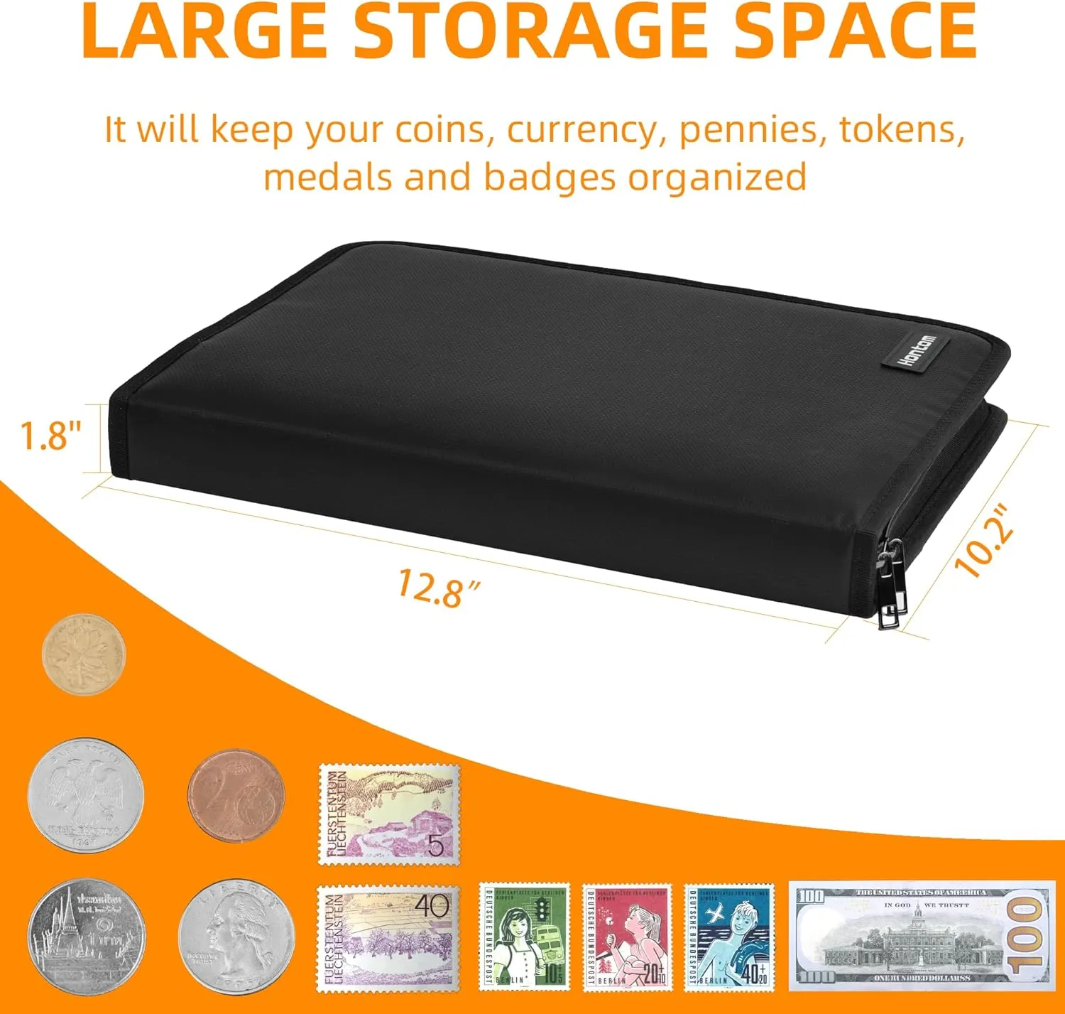 Coin Collection Album with 5200℉ Heat Insulate,400 Pockets Fireproof Coin Book & 36 Paper Money Organizer Binder with Aluminum Foil Lining for Coin Currency Holder,Pennies,Bill,Tokens,Badges