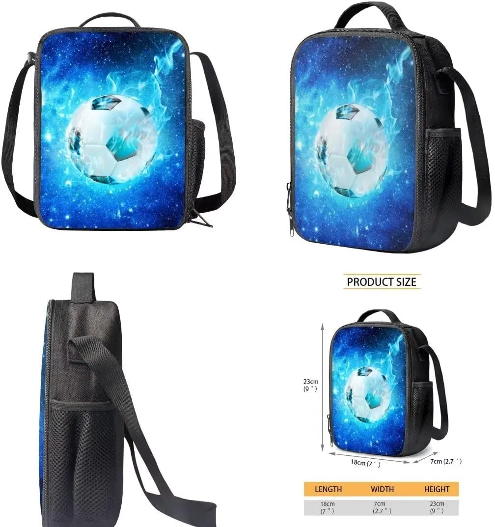 Coldinair Galaxy School Backpack for Boys 10-12,Soccer Flame Bookbag Set for Kids Teen,Elementary Middle School Bag with Shoulder Lunch Bag & Pencil Case,Blue