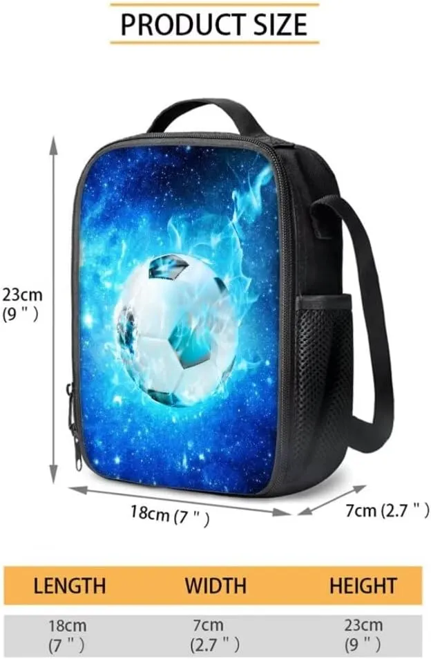 Coldinair Galaxy School Backpack for Boys 10-12,Soccer Flame Bookbag Set for Kids Teen,Elementary Middle School Bag with Shoulder Lunch Bag & Pencil Case,Blue