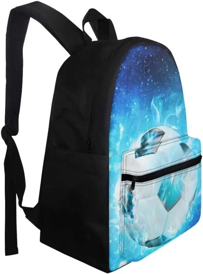 Coldinair Galaxy School Backpack for Boys 10-12,Soccer Flame Bookbag Set for Kids Teen,Elementary Middle School Bag with Shoulder Lunch Bag & Pencil Case,Blue