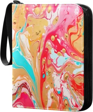 Colorful Abstract Marble Card Binder 4-Pocket Leather Cover 400 Pockets Card Album Holder Removable Display Storage for Trading Cards, Game Cards, Collectibles