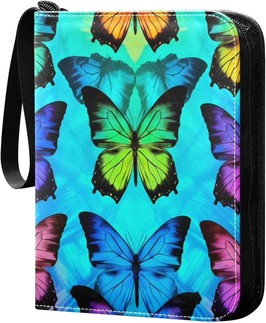 Colorful Butterflies Card Binder 4-Pocket Leather Cover 400 Pockets Card Album Holder Removable Display Storage for Trading Cards, Game Cards, Collectibles