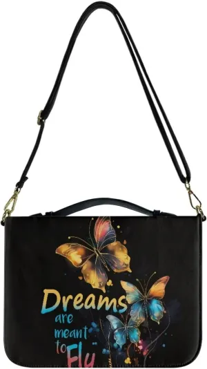 Colorful Butterfly Bible Cover Case for Women Waterproof Crossbody Bag with Adjustable Strap One-Shoulder Slung Tote Bag Religious Christian Art Accessories Size M-2XL