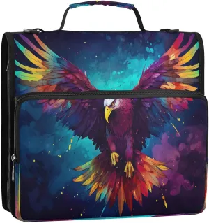 Colorful Hawk 3 Ring Zipper Binder 1.5 Inch D-Ring Binder with Zipper Pocket Shoulder Strap 500 Sheets Expanding File Folder Binders Bag for Middle School
