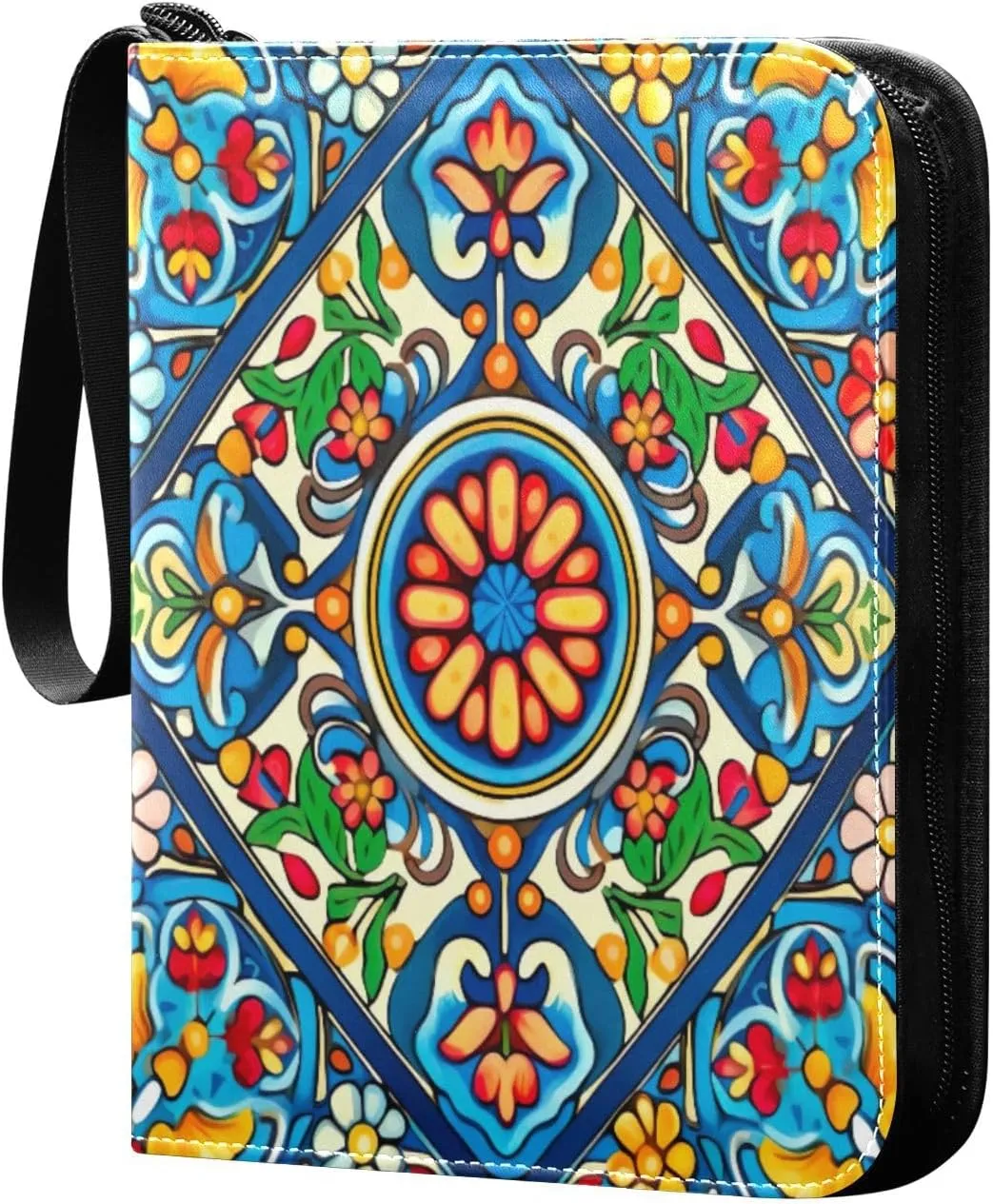 Colorful Mexican Style Card Binder 4-Pocket Leather Cover 400 Pockets Card Album Holder Removable Display Storage for Trading Cards, Game Cards, Collectibles