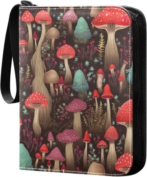 Colorful Mushrooms Card Binder 4-Pocket Leather Cover 400 Pockets Card Album Holder Removable Display Storage for Trading Cards, Game Cards, Collectibles