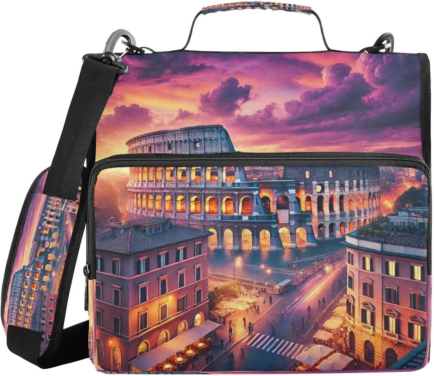 Colosseum Sunset Purple Zipper Binder Bag 3 Ring with Shoulder Strap Zippered Binder Fits 13 Inch Laptop File Folder Document Organizer for Office School College Supplies