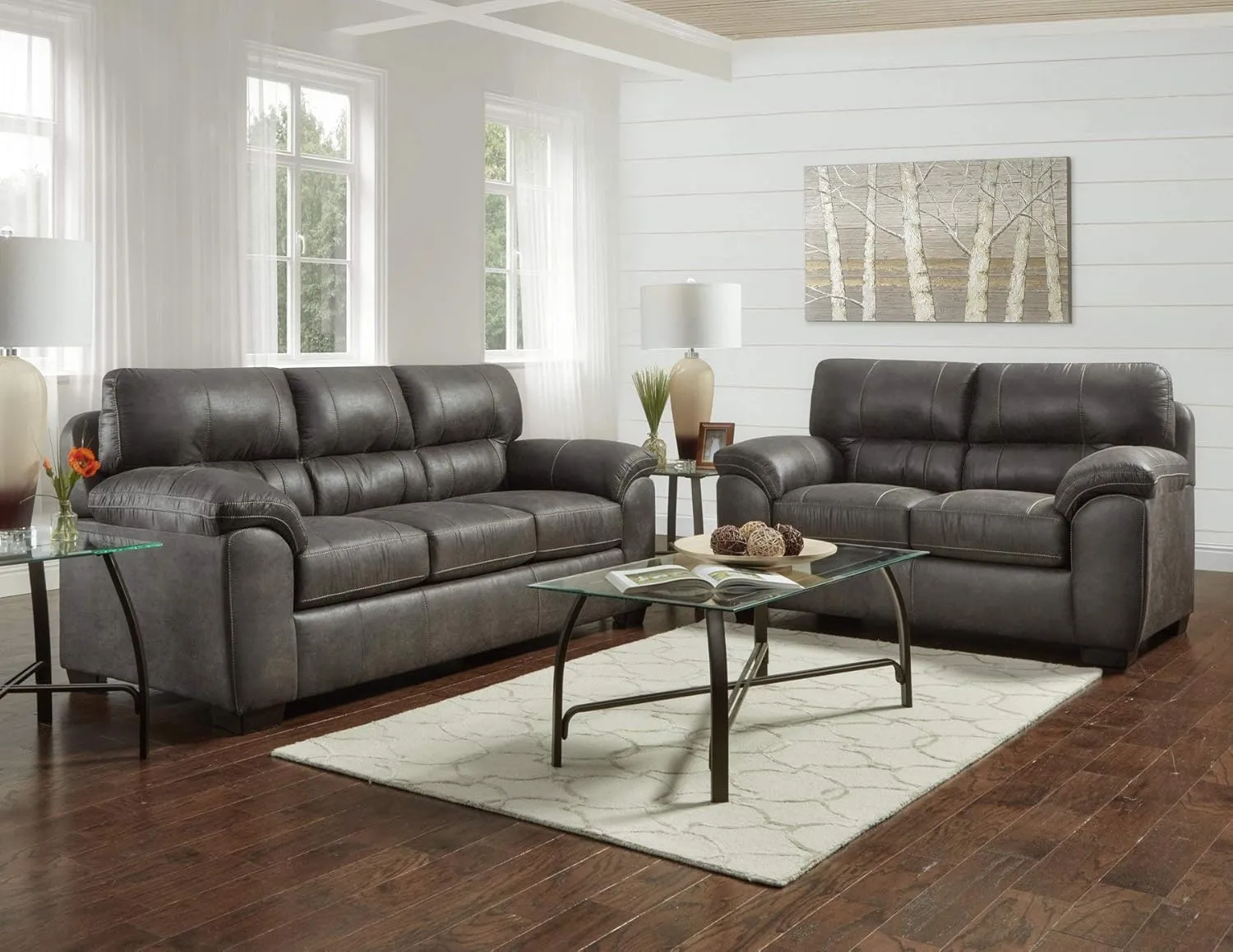 Comfortable 2-Piece Contemporary Living Room Set with Pillow-top Arms, Sofa and Loveseat in Sequoia Ash