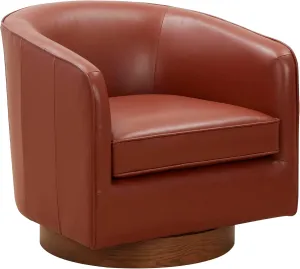 Comfortable Swivel Chair for Effortless Relaxation and Timeless Style, Luxurious Top Grain Leather and Wooden Base