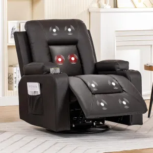 COMHOMA Recliner Chair, Swivel Rocker Recliners, Massage and Heat Reclining Chair, Reclining Sofa with Side Pockets, Cup Holders for Living Room, Bedroom (Brown)