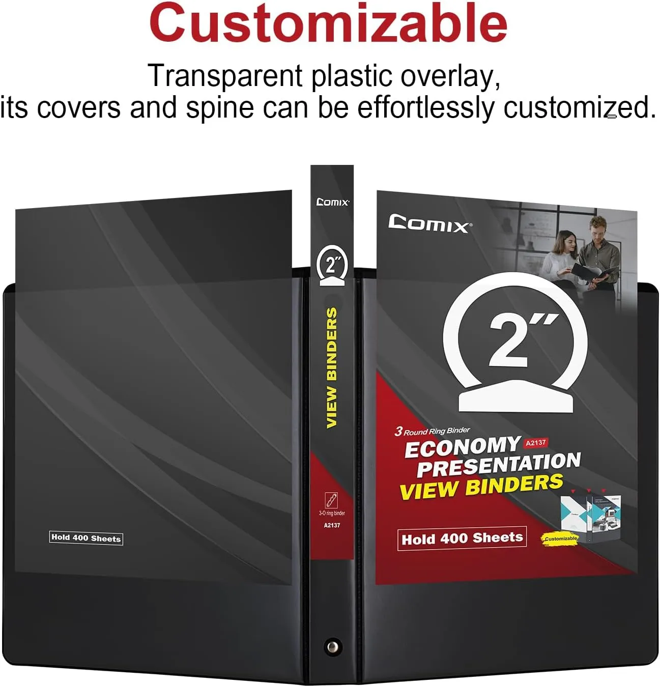 Comix Sturdy 2 inch Round Ring View Binder, 3 Ring Binder 2", 450-Sheet Capacity, Fits 8.5" x 11" Letter Size Paper 6-Pack (Black)