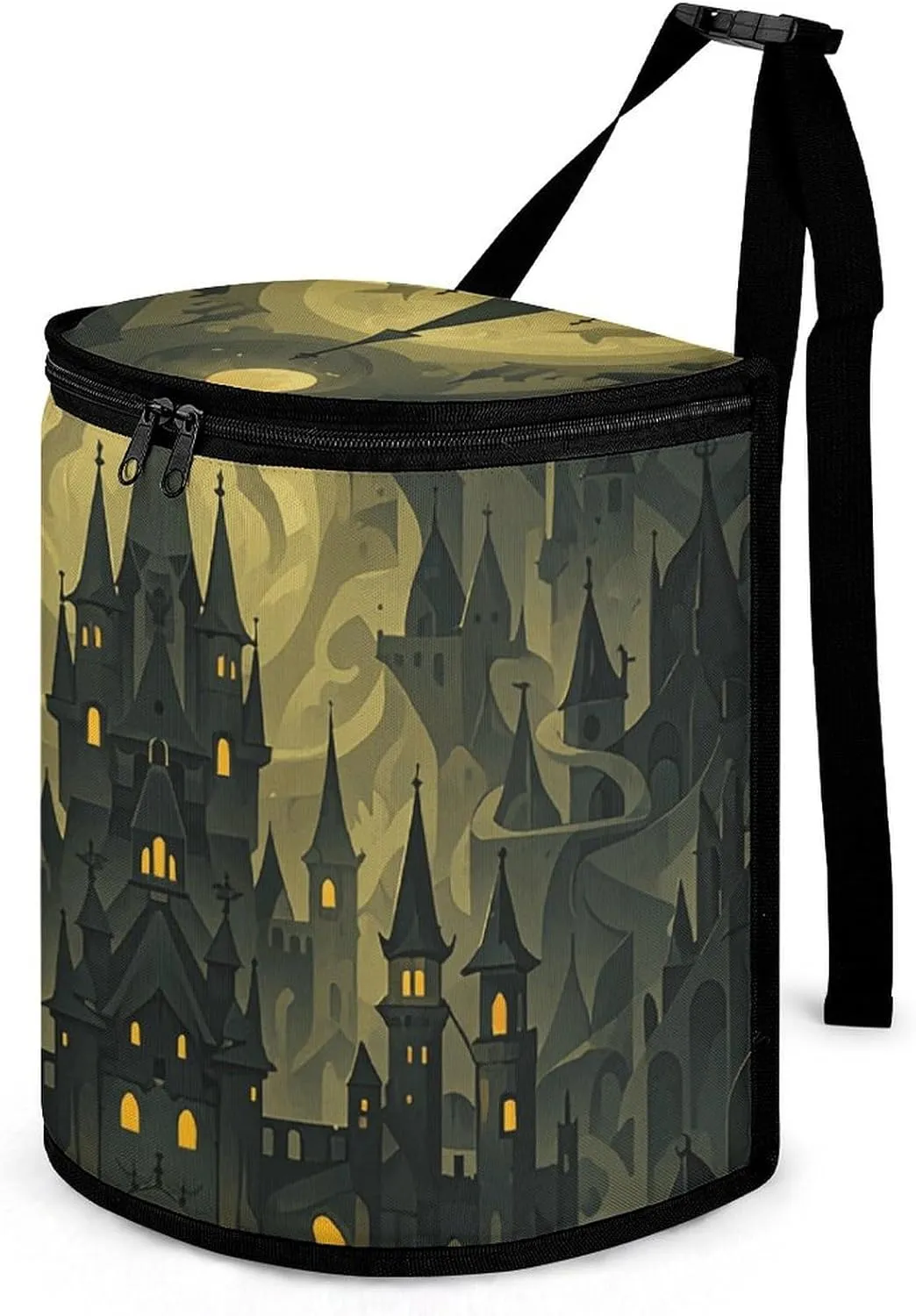 Compact Car Garbage Storage Bag, Moody's Castle Print Car Trash Container Reinforced Handle – Fits Console & Seat Pockets