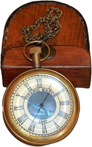 Compass Vintage Antique Brass Pocket Watch Titanic Watch with Leather Case Collectible Hiking Adventure Survival Tool Antique Collectible Compass Gift by THEMEDIEVALMARTCITY