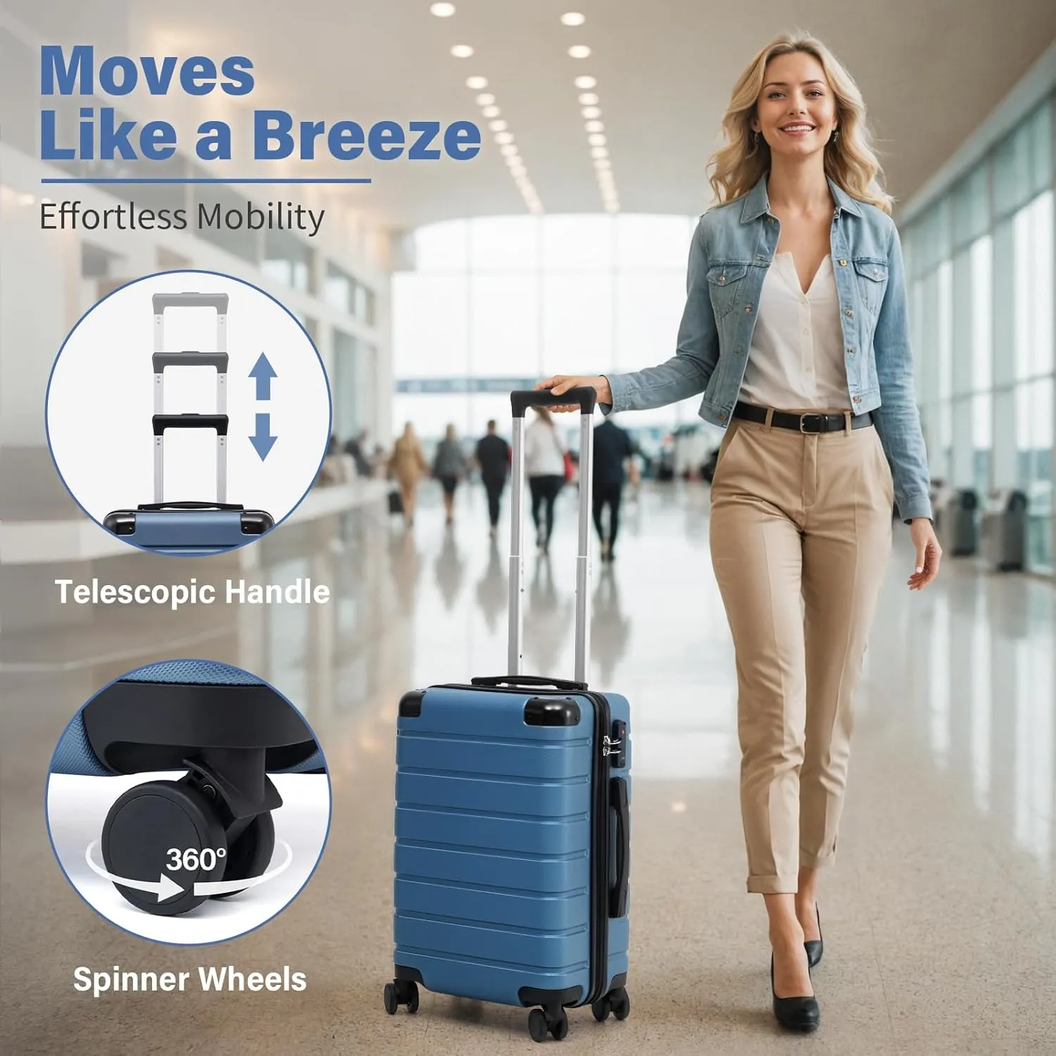 Coolife Luggage Set Suitcase 3 Piece Set Carry On Travel Luggage TSA Lock Spinner Wheels Aluminum Corner Protectors Hard Shell Lightweight Suitcase Set