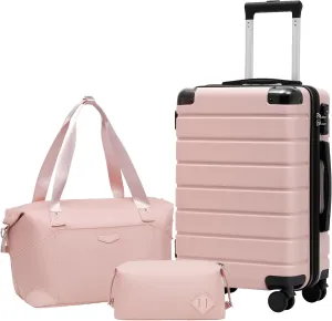 Coolife Luggage Set Suitcase 3 Piece Set Carry On Travel Luggage TSA Lock Spinner Wheels Aluminum Corner Protectors Hard Shell Lightweight Suitcase Set