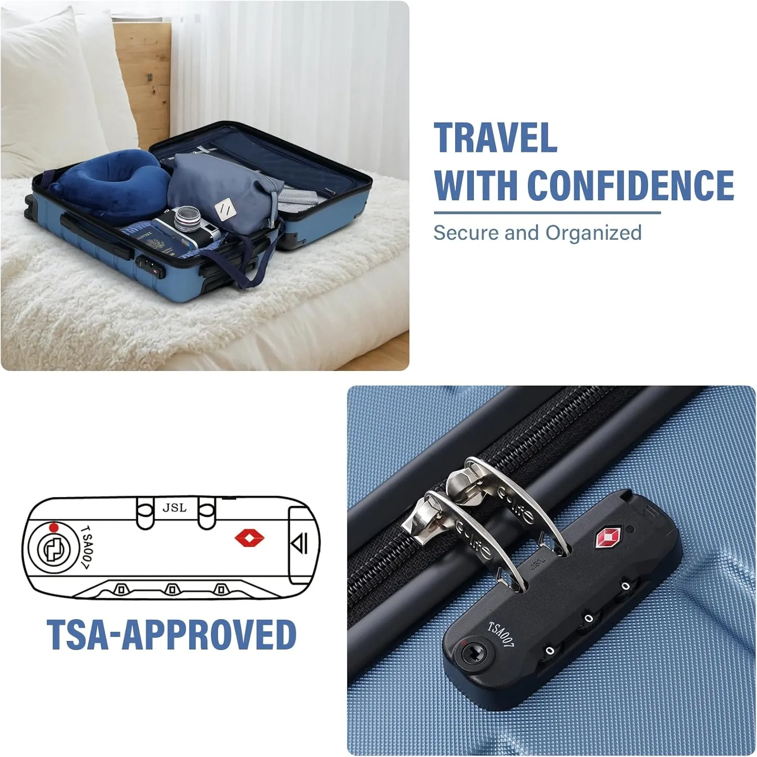 Coolife Luggage Set Suitcase 3 Piece Set Carry On Travel Luggage TSA Lock Spinner Wheels Aluminum Corner Protectors Hard Shell Lightweight Suitcase Set