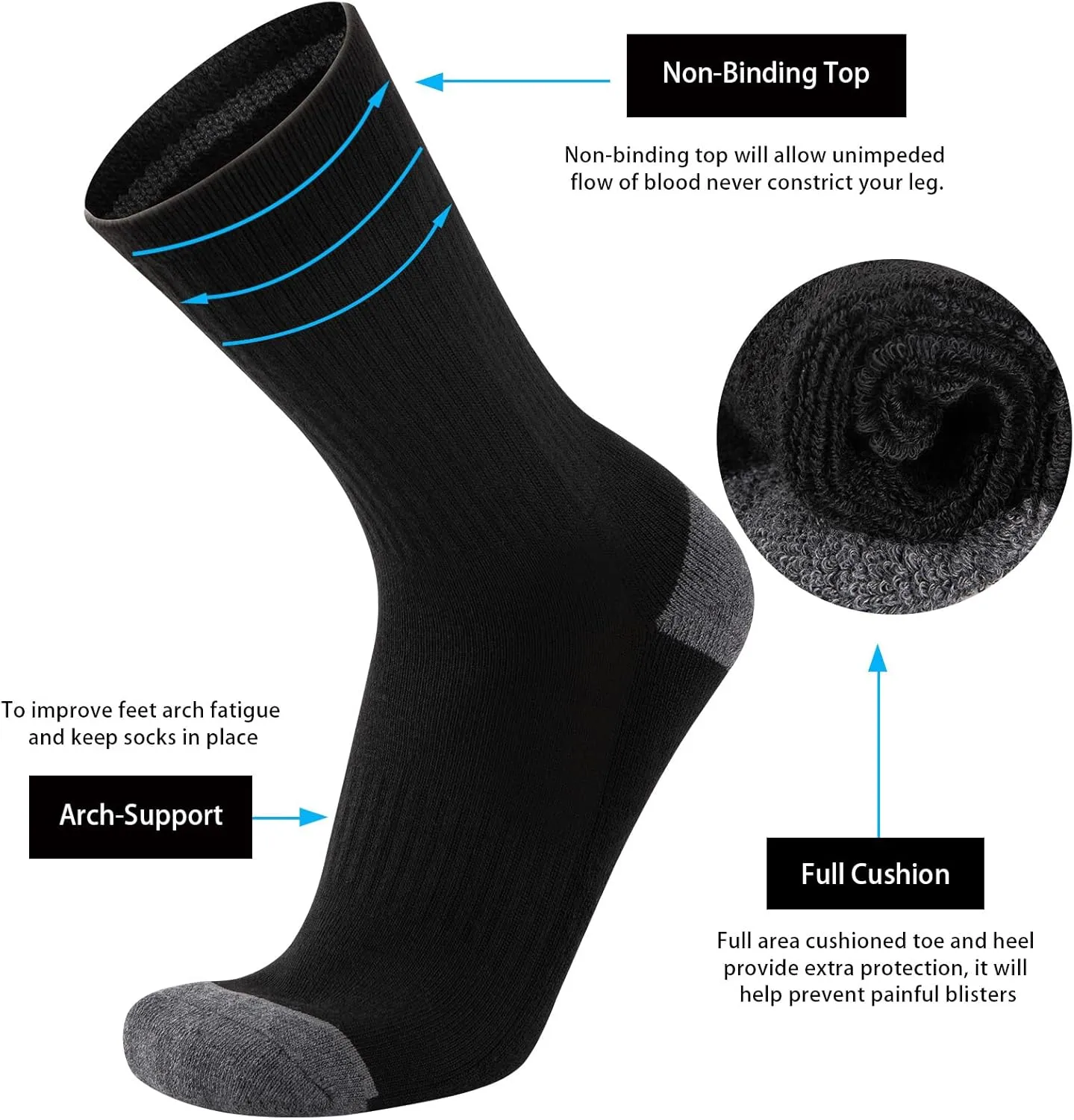 COOVAN 8 Pairs Mens Athletic Crew Socks Moisture Wicking Heavy Duty Cushioned Work Socks with Reinforced Heel and Toe