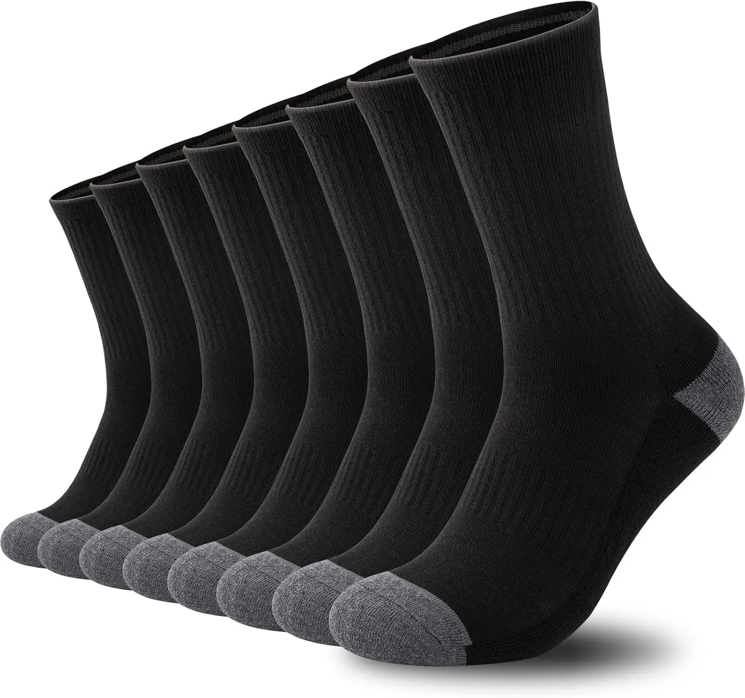 COOVAN 8 Pairs Mens Athletic Crew Socks Moisture Wicking Heavy Duty Cushioned Work Socks with Reinforced Heel and Toe