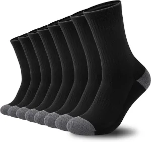 COOVAN 8 Pairs Mens Athletic Crew Socks Moisture Wicking Heavy Duty Cushioned Work Socks with Reinforced Heel and Toe