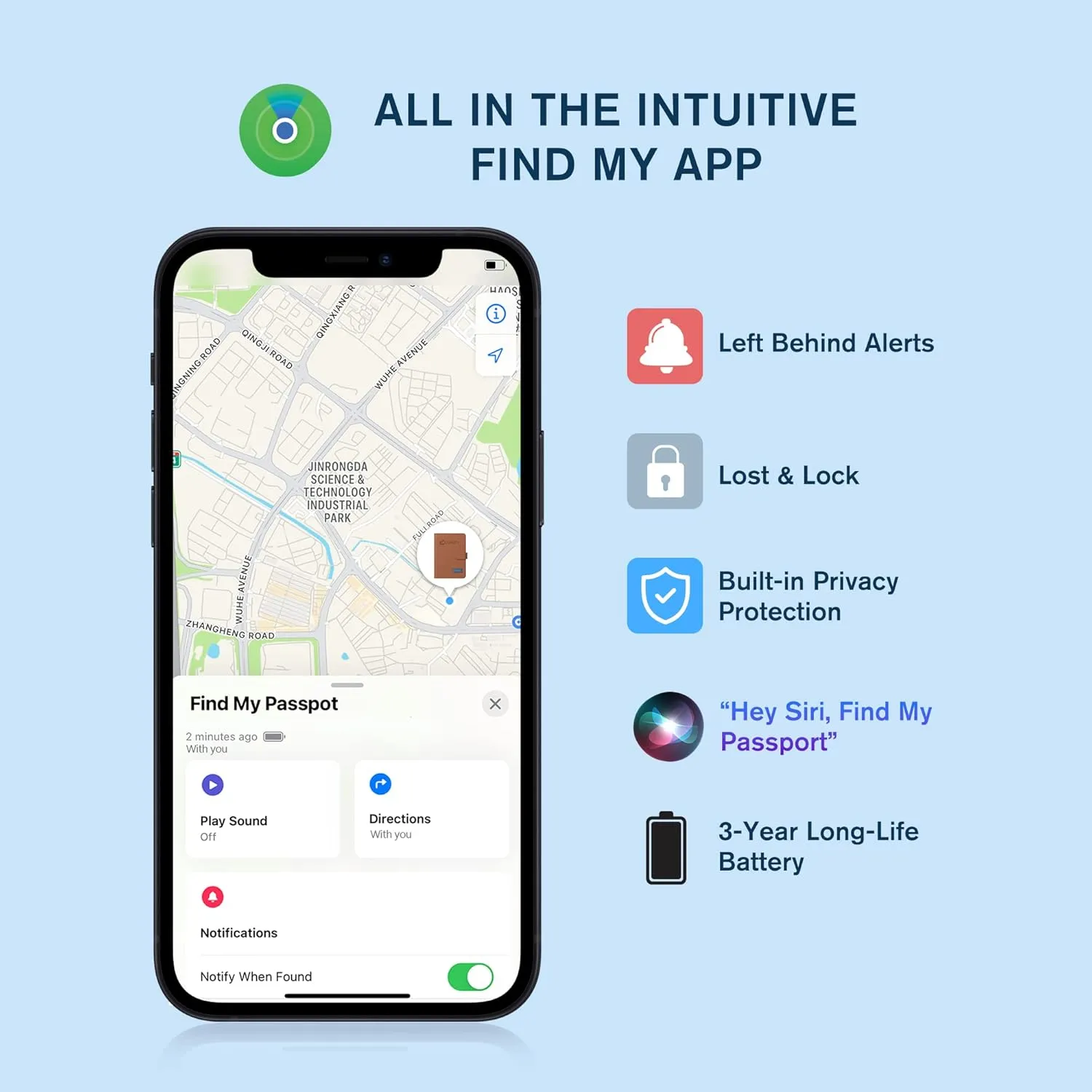 Coredy Passport Holder with Bluetooth Tracker, Works with Apple Find My (iOS Only), Worldwide Locate Passport Cover, Sound & LED Lights Indicator, 3-Year Long Battery Life, Travel Essentials