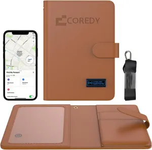 Coredy Passport Holder with Bluetooth Tracker, Works with Apple Find My (iOS Only), Worldwide Locate Passport Cover, Sound & LED Lights Indicator, 3-Year Long Battery Life, Travel Essentials