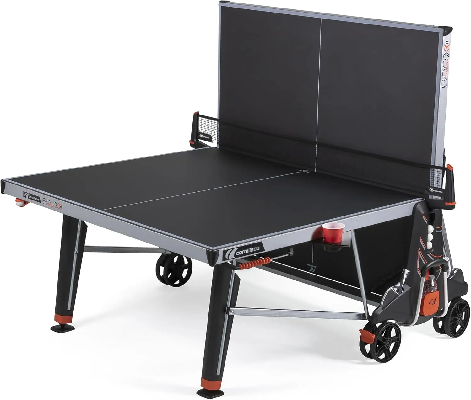 CORNILLEAU - 600X Outdoor Table Tennis Table - Folding & Compact - Weather and Schockproof - 7mm Laminate Top - Cup Holder - Point Counters - Ball Storage & Dispensers - Blue or Black