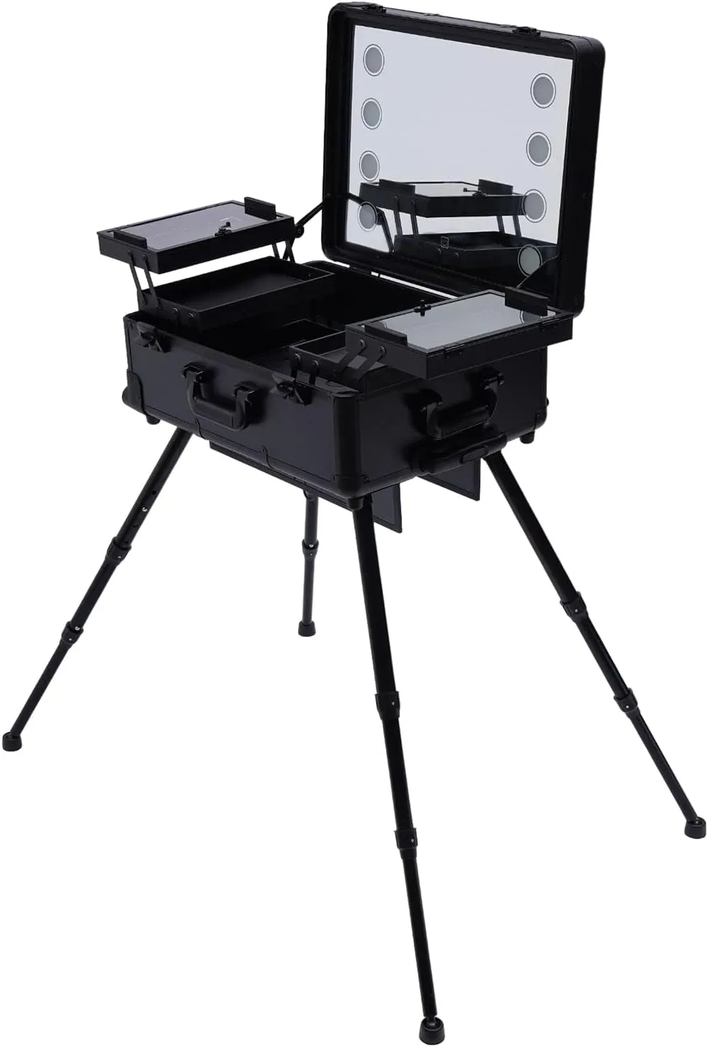 Cosmetic Train Cases Portable Makeup Case Salon Cosmetic Organizer w/Drawbar 4 Rolling Wheels &Mirror Makeup Train Case Professional Artist Trolley Studio Free Standing Case (black)