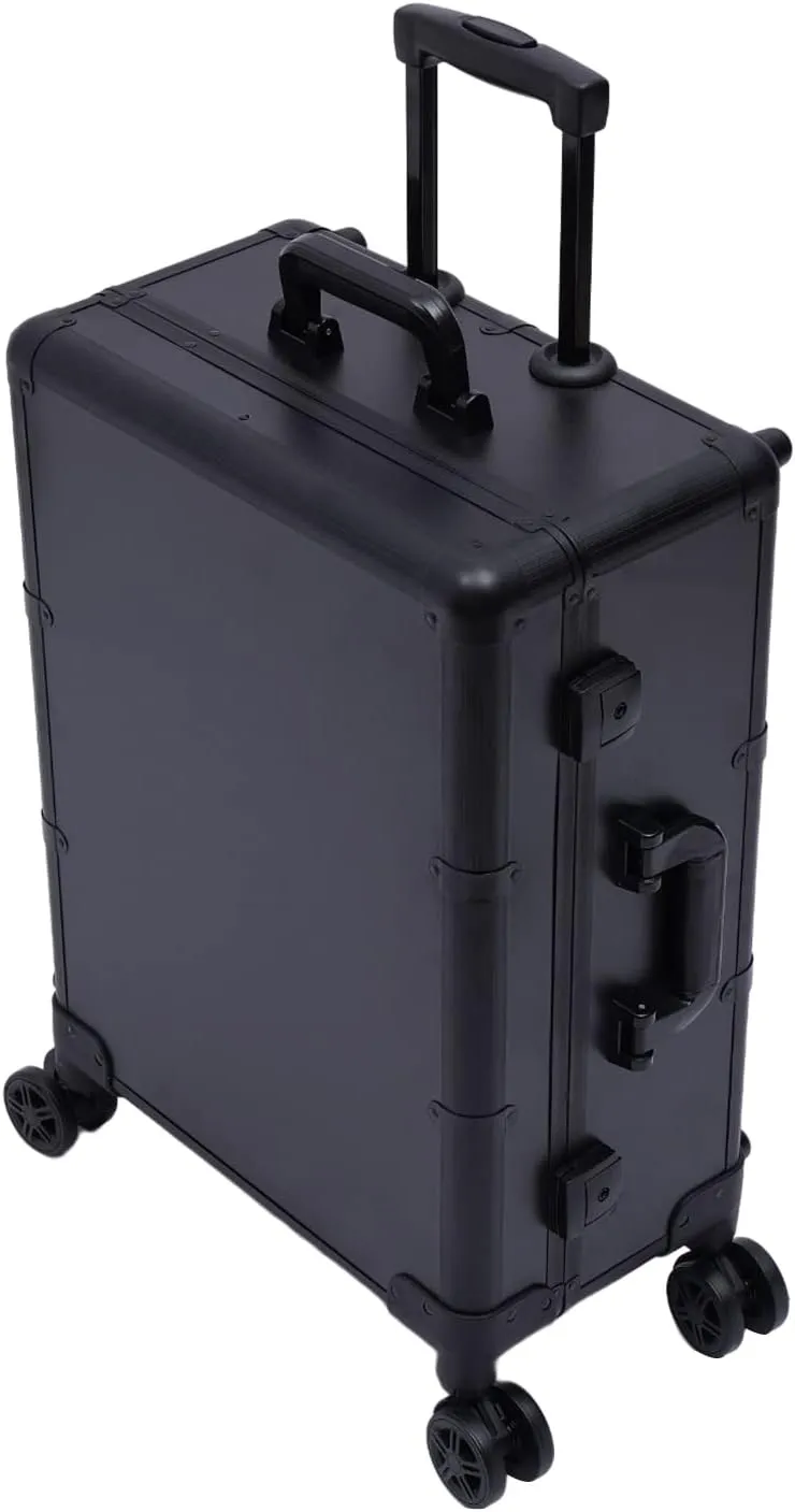 Cosmetic Train Cases Portable Makeup Case Salon Cosmetic Organizer w/Drawbar 4 Rolling Wheels &Mirror Makeup Train Case Professional Artist Trolley Studio Free Standing Case (black)