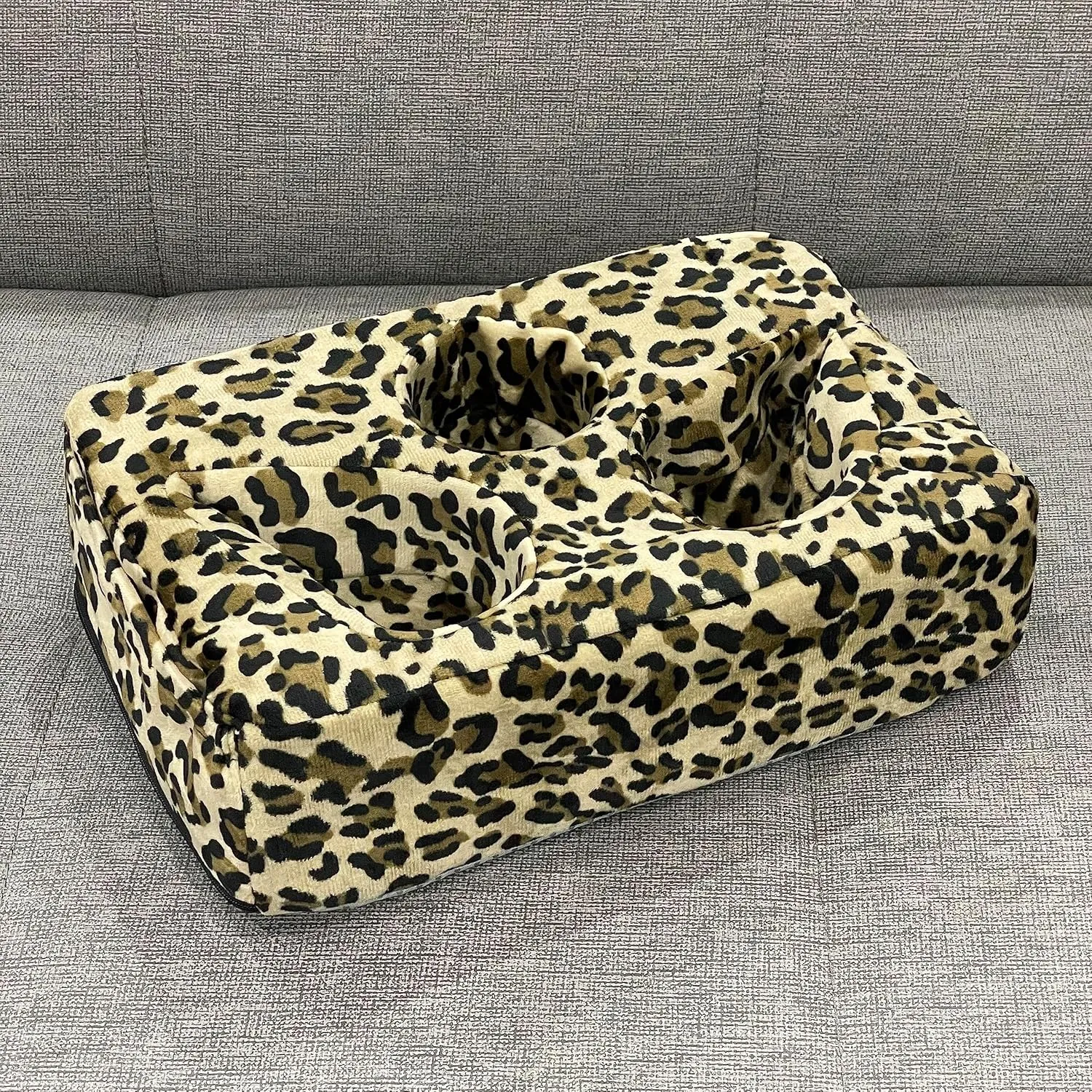 Couch Cup Holder Pillow, Couch Drinks Remotes Holder for Center of Couch, for Sofa, Bed, RV, Car (Leopard)