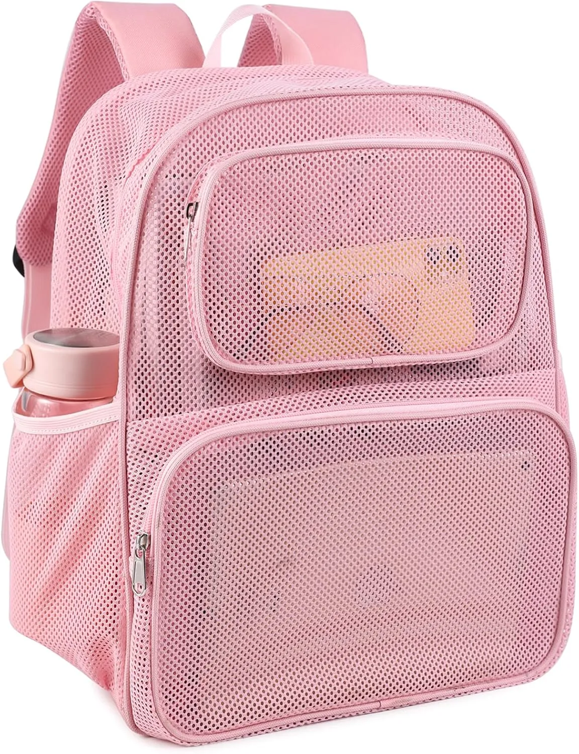 COVAX Mesh Backpack, See Through Mesh Backpack with Bungee and Comfort Padded Straps for Travel, Swimming, Beach, Outdoor Sports (Pink)