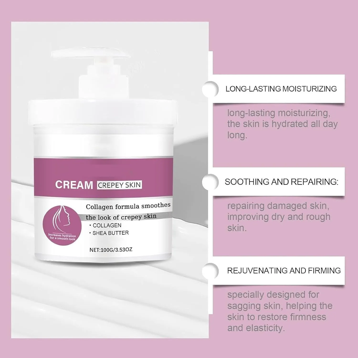 Crepey Skin Cream Wrinkle Smoothing Cream With Collagen, Improves Elasticity Pumps Saggy Skin for Body, Neck, Hands, Face (1PCS)
