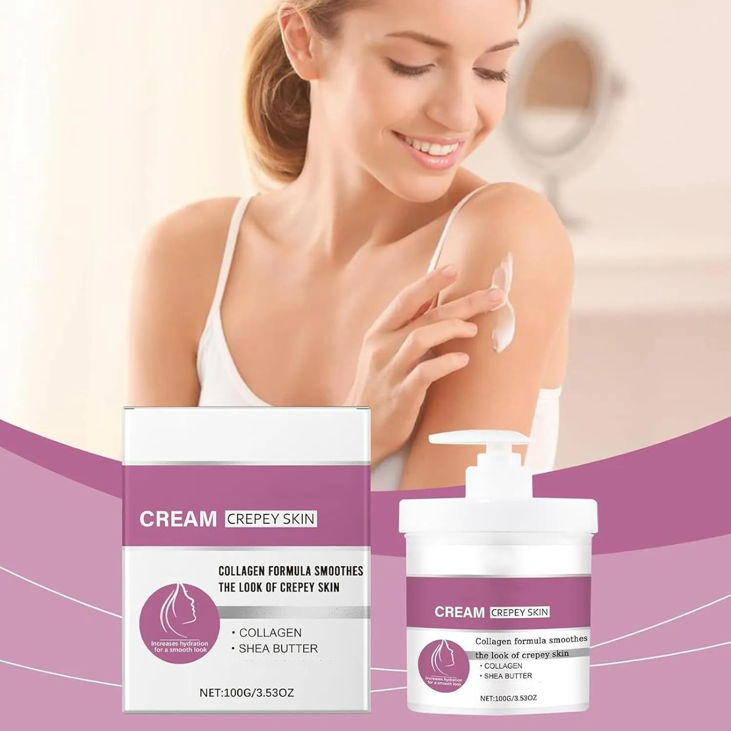 Crepey Skin Cream Wrinkle Smoothing Cream With Collagen, Improves Elasticity Pumps Saggy Skin for Body, Neck, Hands, Face (1PCS)