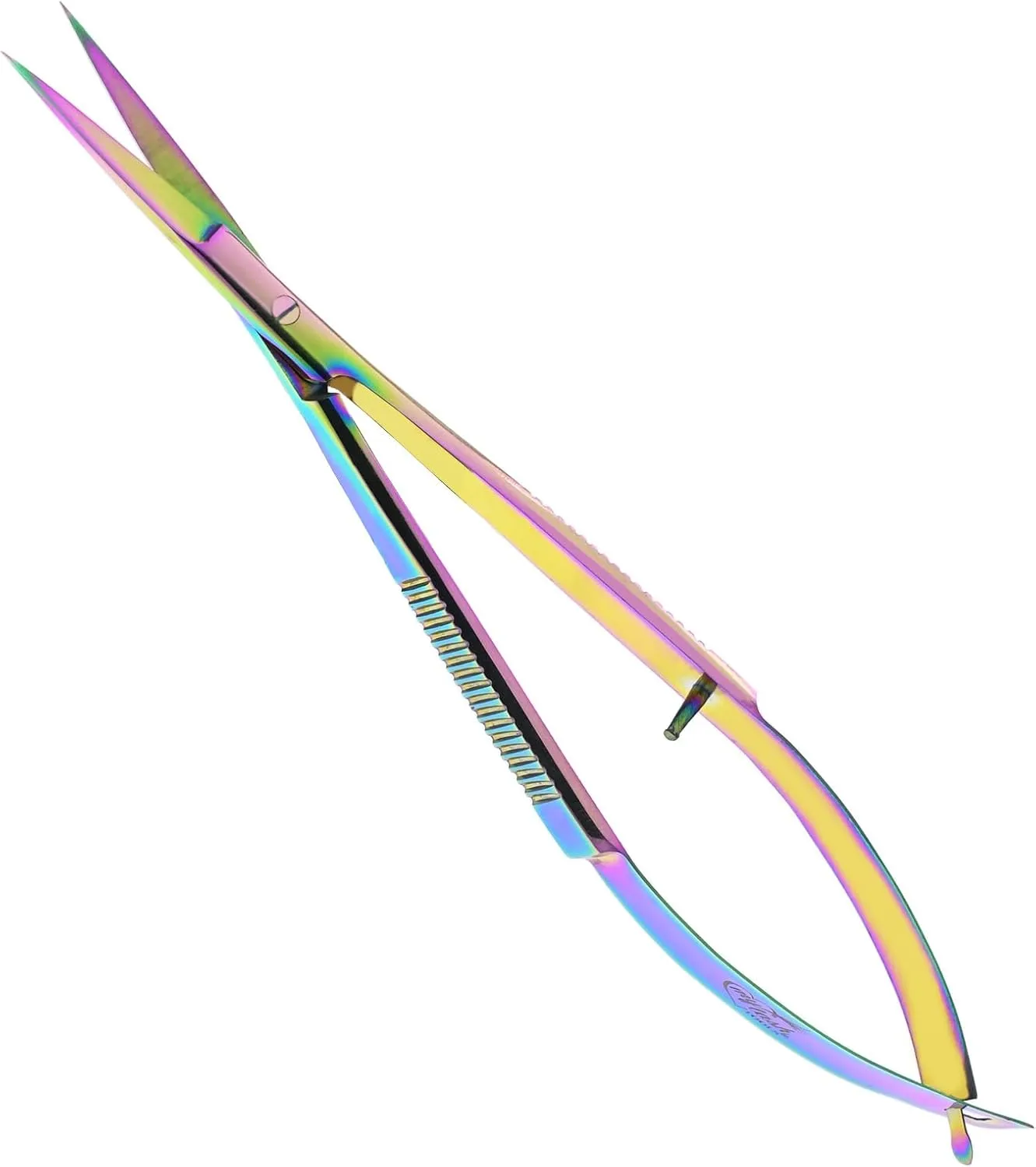 Cross Edge Spring Scissors 5 Inch Straight Stainless Steel Precision Eyebrow & Eyelash Shaping & Trimming, Snips Squeeze, Embroidery, Knitting Micro Tip Craft Scissors (Rainbow)