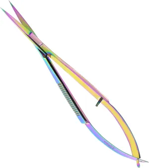 Cross Edge Spring Scissors 5 Inch Straight Stainless Steel Precision Eyebrow & Eyelash Shaping & Trimming, Snips Squeeze, Embroidery, Knitting Micro Tip Craft Scissors (Rainbow)
