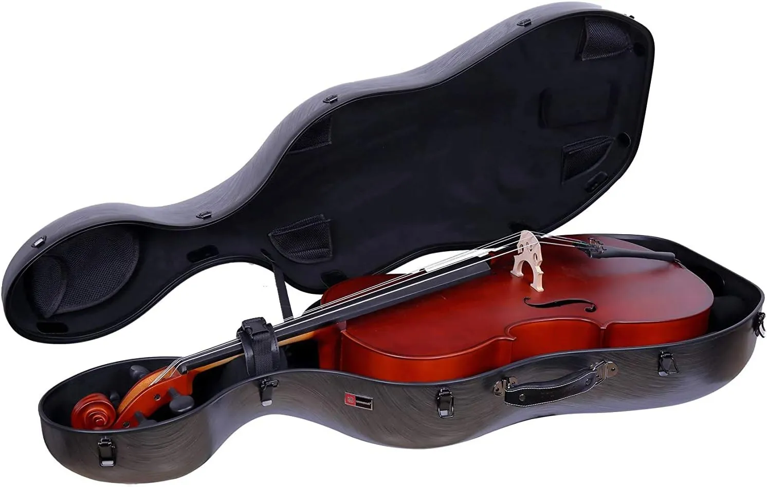 Crossrock Poly Carbon Composite Case fits for 1/2 Size Cello with Backpack and Wheels in Black(CRF102CEHBKHT) (CRF1020CEHBKHT)