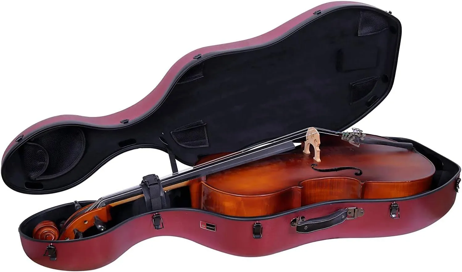 Crossrock Poly Carbon Composite Case fits for 3/4 Size Cello with Backpack and Wheels in Red(CRF102CETRDHT) (CRF1020CETRDHT)