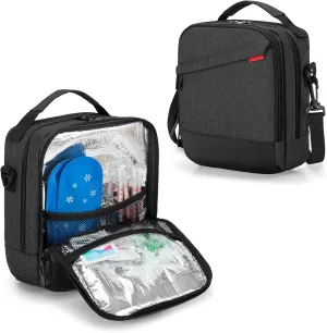 CURMIO Insulin Cooler Travel Case, Diabetes Supplies Bag with Shoulder Strap for Glucose Meter and Diabetic Supplies, Black (Bag Only, Patented Design)