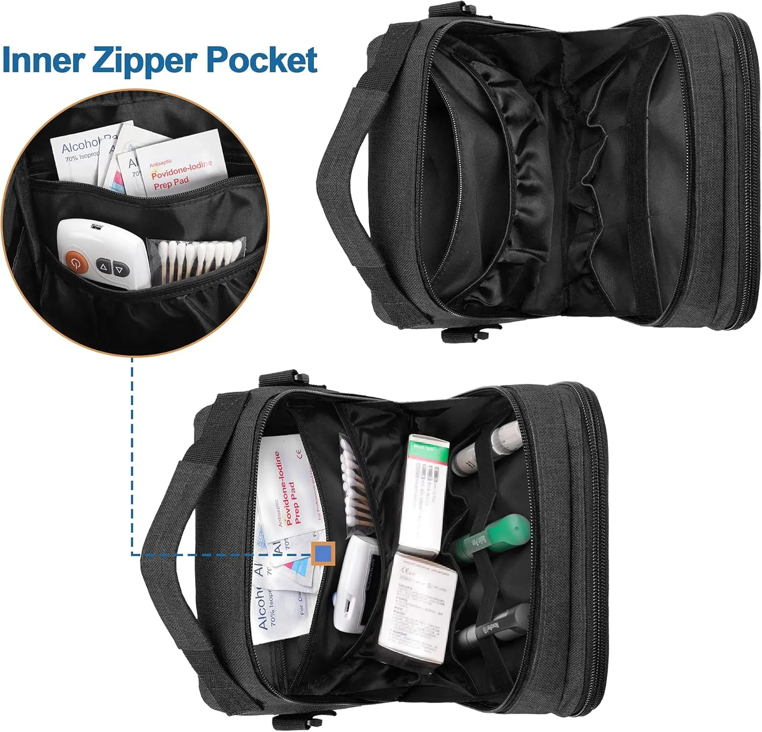 CURMIO Insulin Cooler Travel Case, Diabetes Supplies Bag with Shoulder Strap for Glucose Meter and Diabetic Supplies, Black (Bag Only, Patented Design)