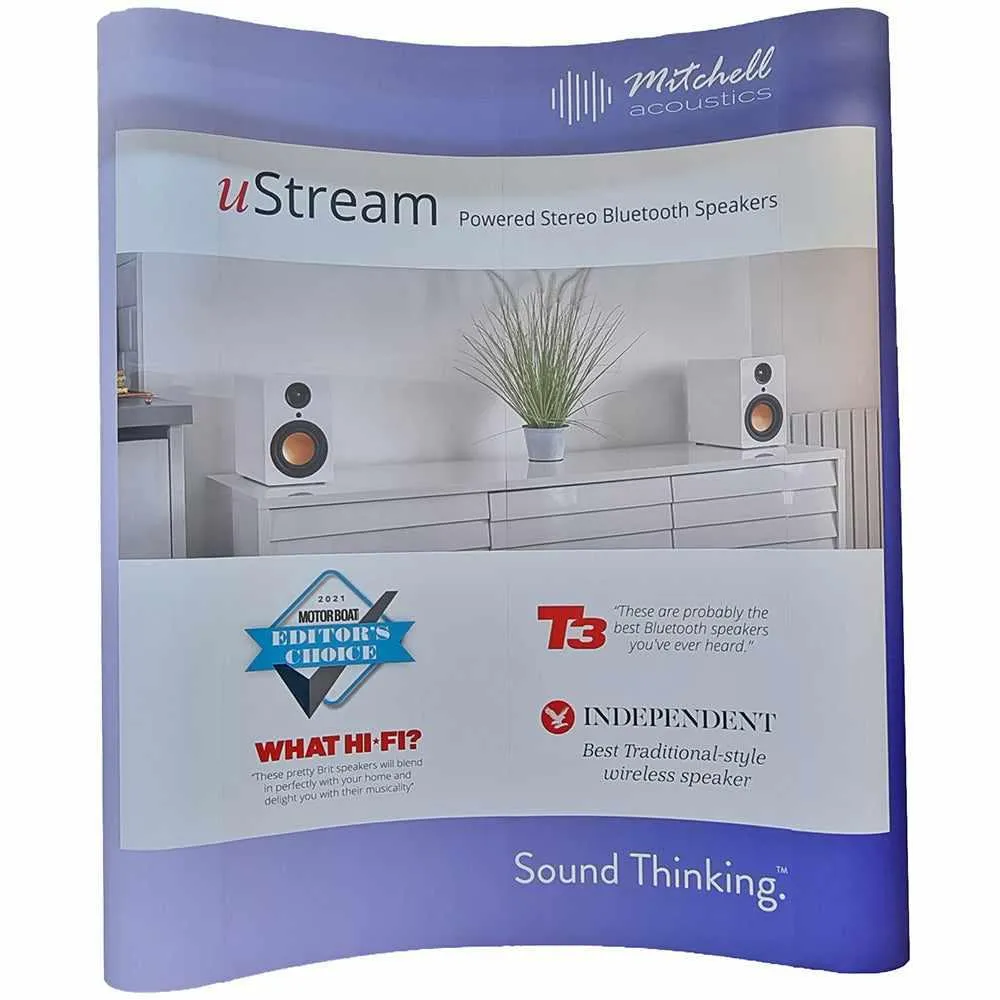 Curved Pop-Up Display Stand with Graphics, Lights and Transport Case (3x2m - 3x5m)