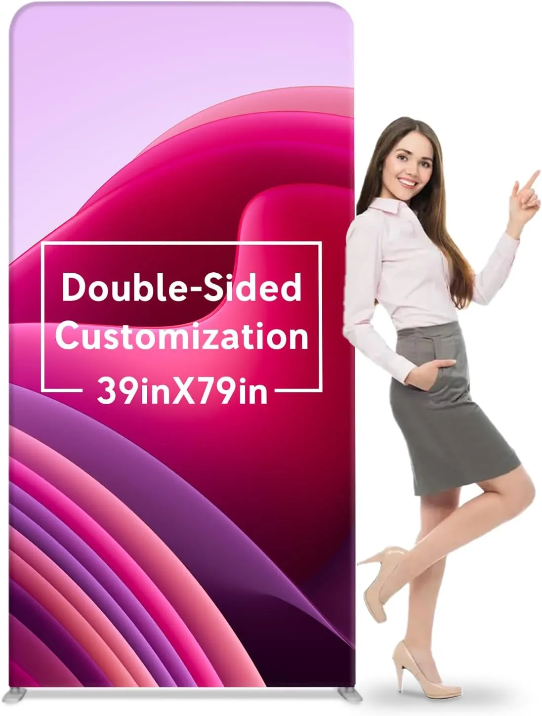 Custom Rectangle Trade Show Display Tension Fabric for Backdrop Frame and Banner Set - Double-Sided Printing for 39” x 79”