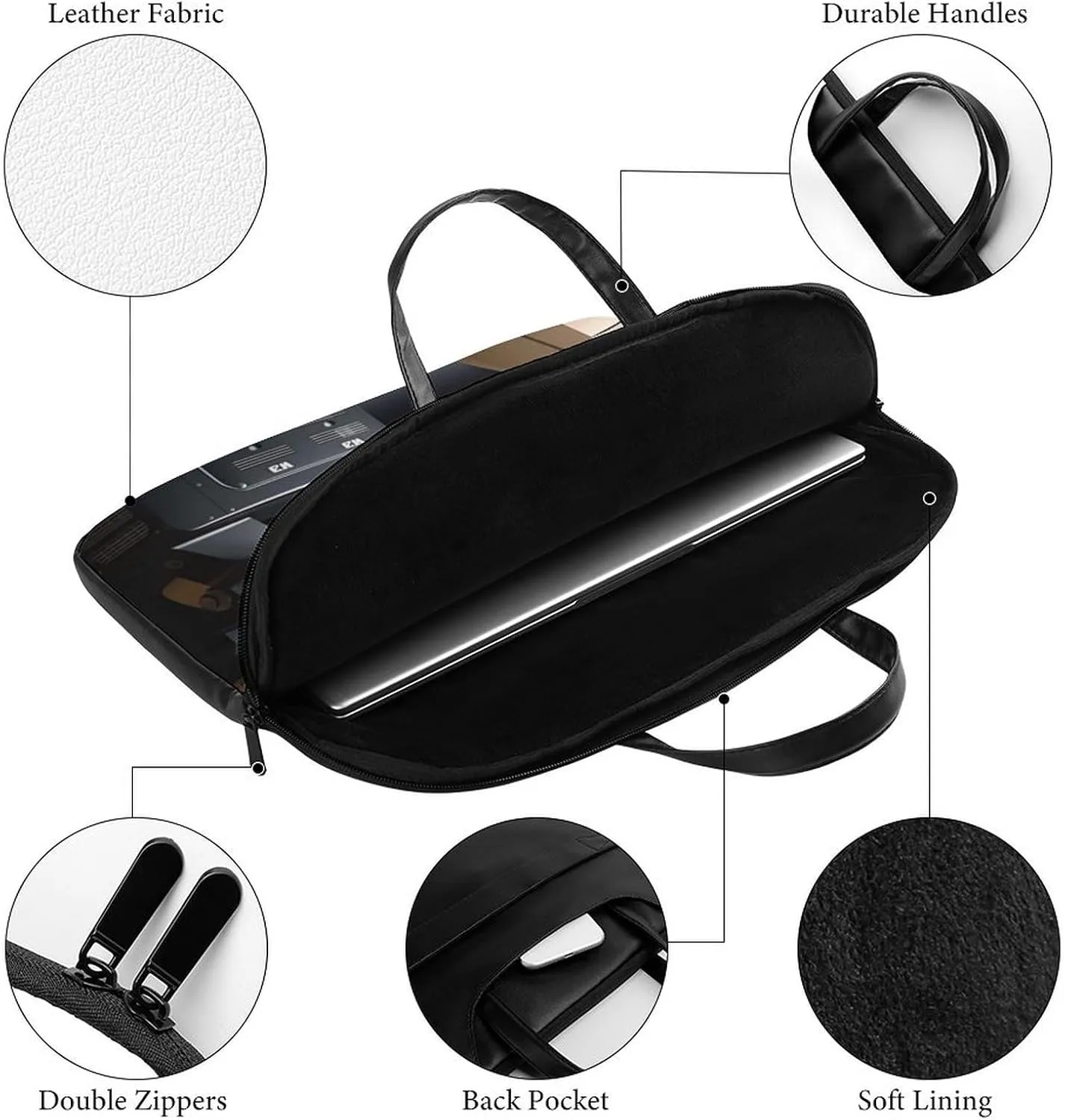 Cute Cat Sing Christmas Carols Laptop Bag for Women Handheld Leather Computer Bag Laptop Messenger Bag Briefcase
