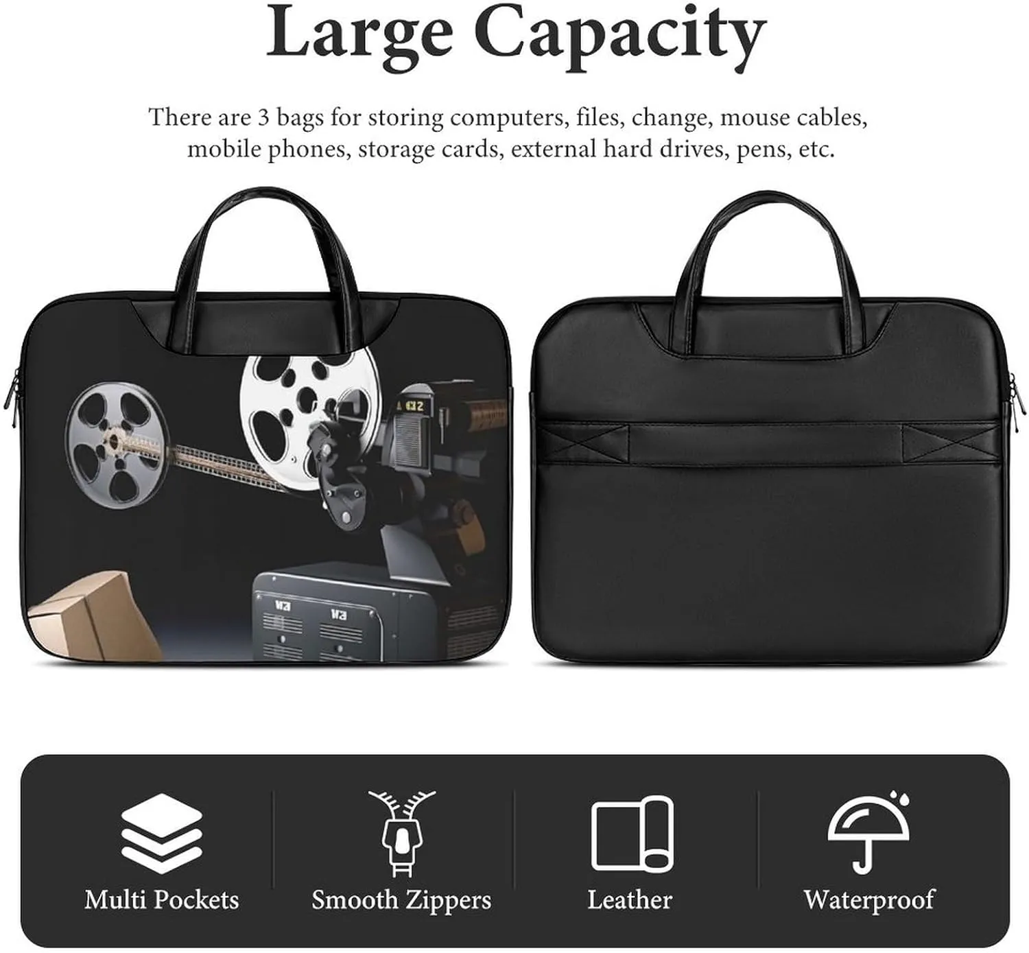 Cute Cat Sing Christmas Carols Laptop Bag for Women Handheld Leather Computer Bag Laptop Messenger Bag Briefcase