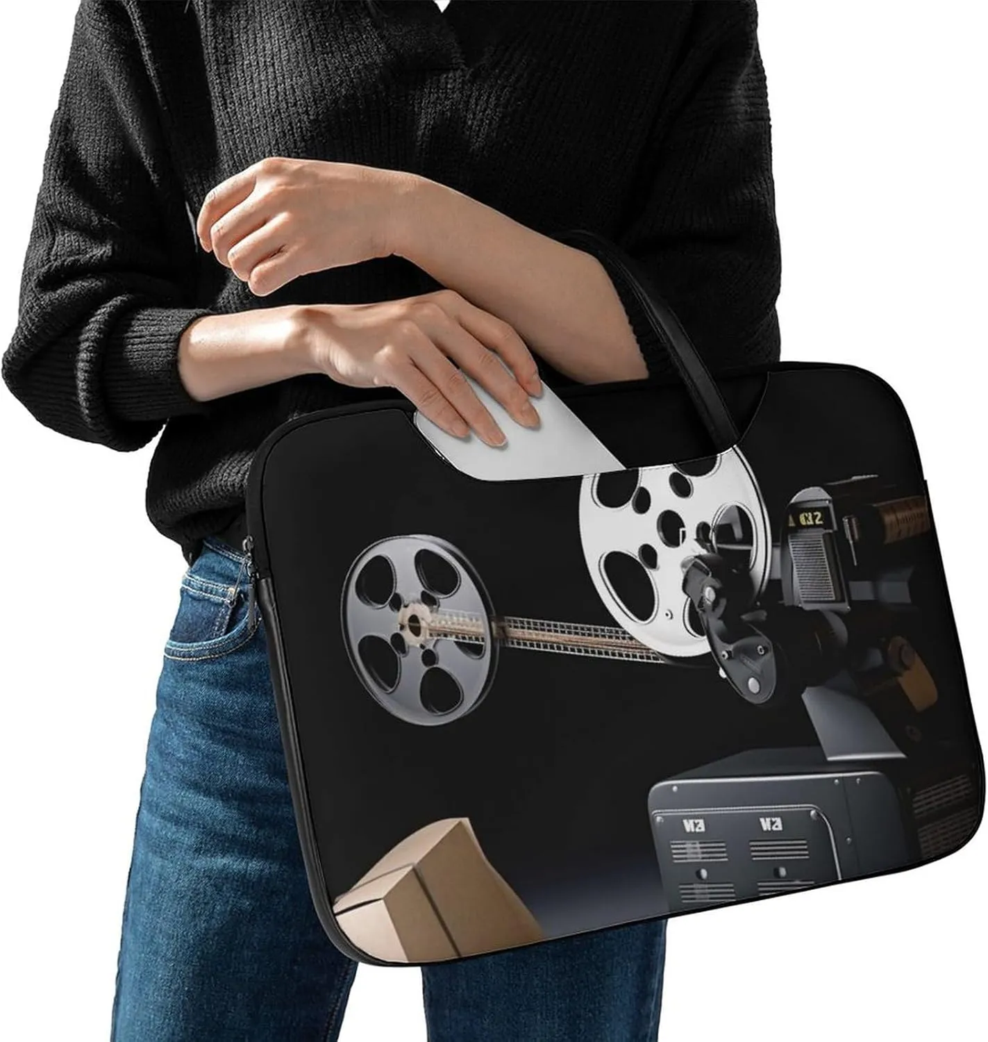 Cute Cat Sing Christmas Carols Laptop Bag for Women Handheld Leather Computer Bag Laptop Messenger Bag Briefcase
