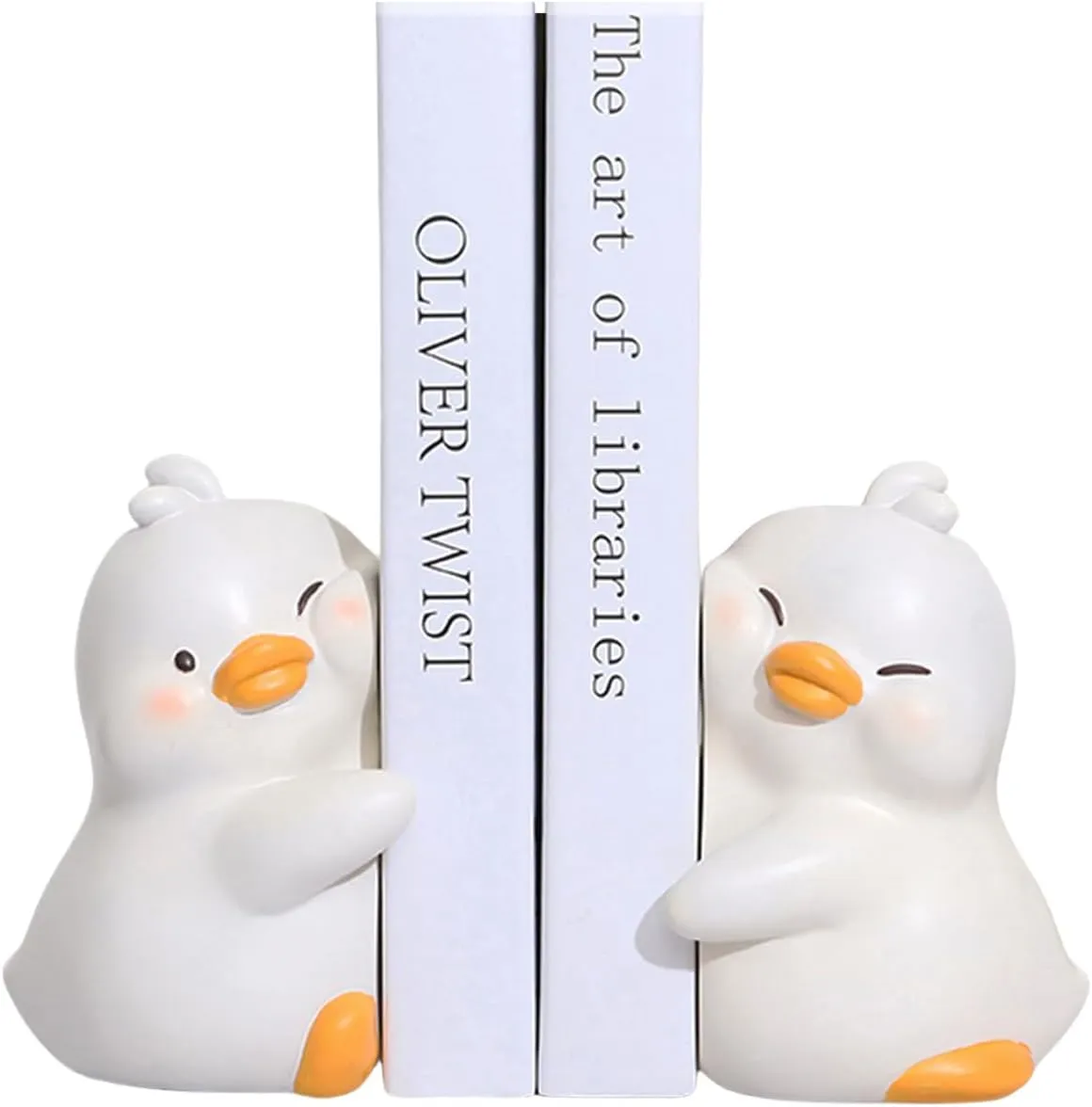 Cute Hug Ducks Decorative Bookends, Unique Book Ends to Hold Books Creative Resin Book Holder Stopper for Home Office Desk Bookshelf Decoration