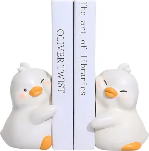 Cute Hug Ducks Decorative Bookends, Unique Book Ends to Hold Books Creative Resin Book Holder Stopper for Home Office Desk Bookshelf Decoration