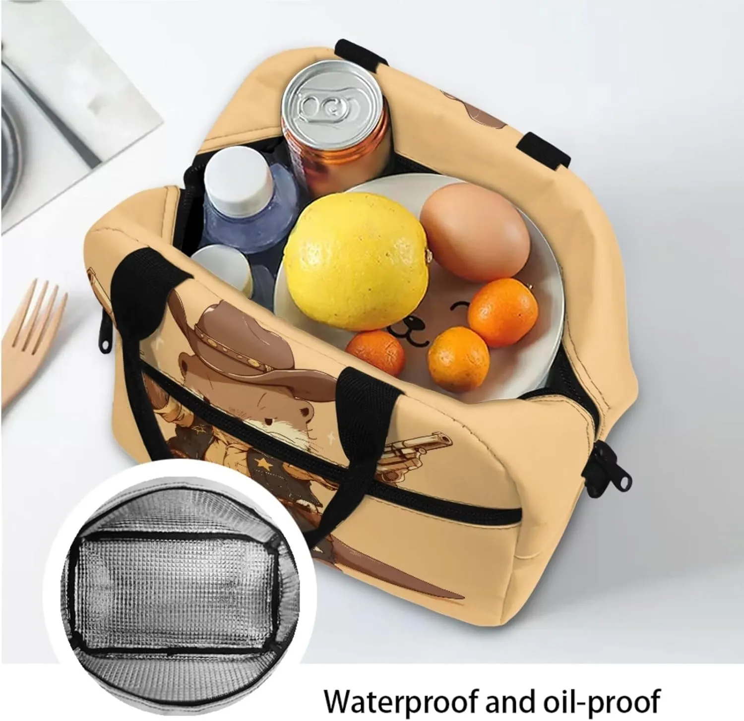 Cute Otter Print Backpack, Cowboy Theme Backpack with Lunch Box Pencil Case Bottle Sleeve for Girls Boys 8-12 Kids School Book Bag 4 in 1 Teens Camping Picnic Insulated Lunch Tote