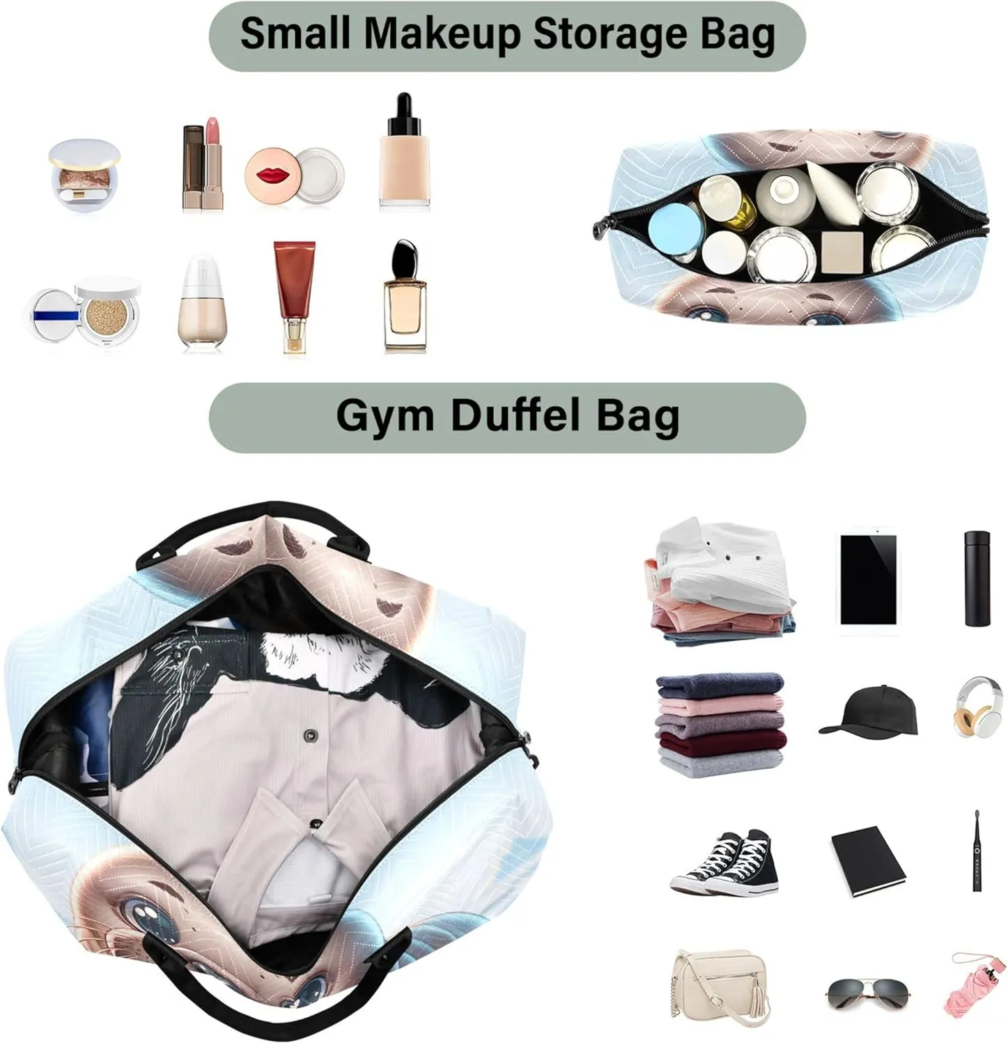 Cute Walrus Animal Print Duffel Bag Womens Makeup Pouch Set of 2, Print Women Sports Dance Bag Overnight Bags