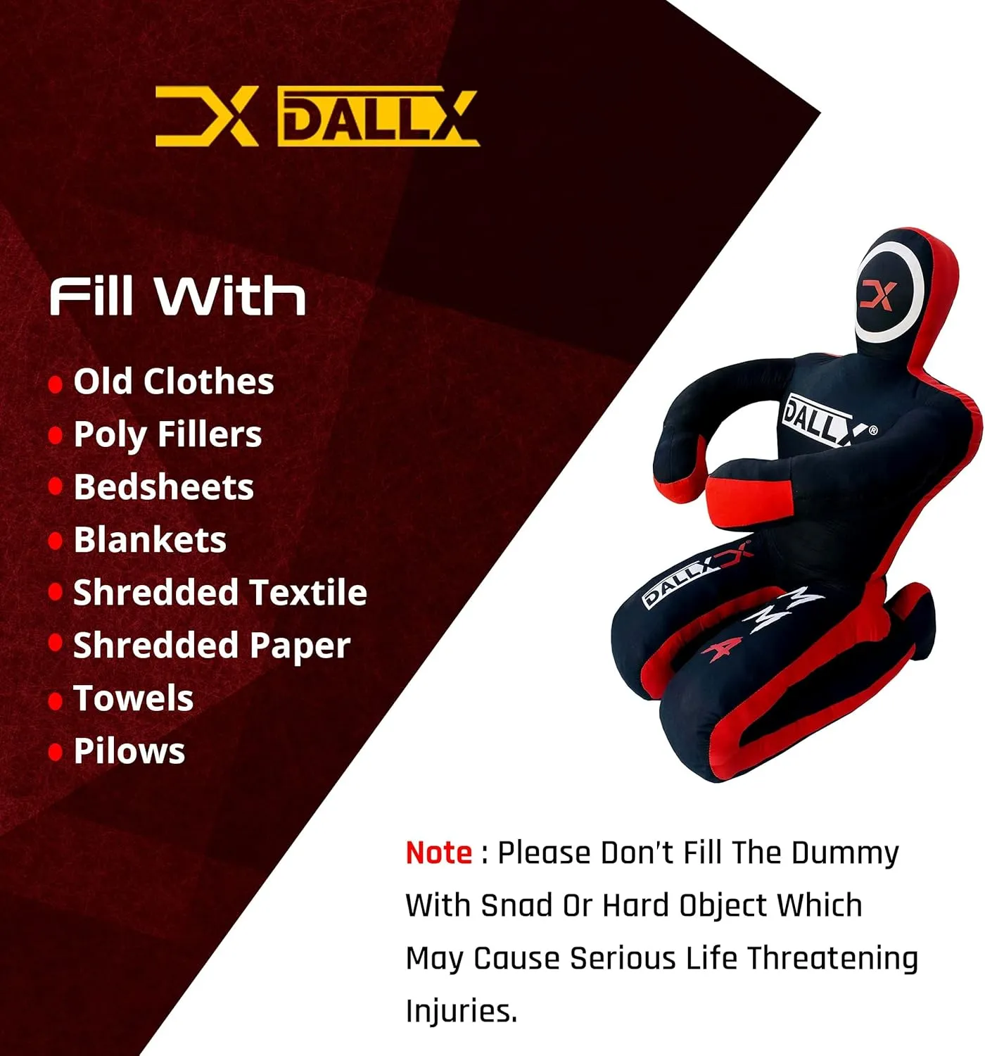 DALLX MMA Grappling Dummy BBJ Wrestling Brazilian Jiu Jitsu Punching Bag Judo Karate Throwing Boxing Fighting Dummy Self Defense Sitting Position – UNFILLED